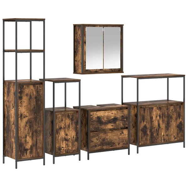 vidaXL Ensemble de mobilier de salle de bain avec étagère 5 Pièces Marron