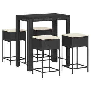 vidaXL Ensemble de bar de jardin 5 Pièces avec coussins noir poly rotin