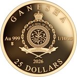 Monnaie GANESHA Hindu Pantheon 1/10 Oz Or 25$ Niue 2026 (PRÉCOMMANDE)