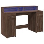 Bureau table poste de travail meuble d'ordinateur informatique étude et lumières LED chêne bois d'ingénierie brun 02_0023792