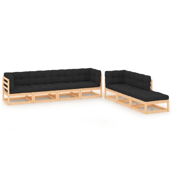vidaXL Salon de jardin 7 Pièces avec coussins Bois de pin massif