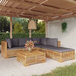 vidaXL Salon de jardin 6 Pièces avec coussins Bois de teck solide