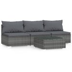 vidaXL Salon de jardin 4 Pièces avec coussins Gris Résine tressée