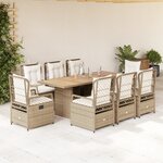 vidaXL Ensemble à manger de jardin et coussins 9 Pièces beige Poly rotin