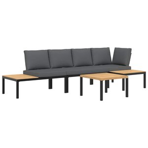 vidaXL Salon de jardin 4 Pièces avec coussins noir aluminium
