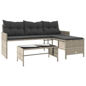 vidaXL Canapé de jardin et table et coussins en forme de L gris clair