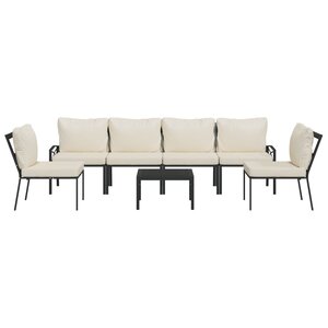 Salon de jardin meuble d'extérieur ensemble de mobilier 7 pièces avec coussins sable acier 02_0017333