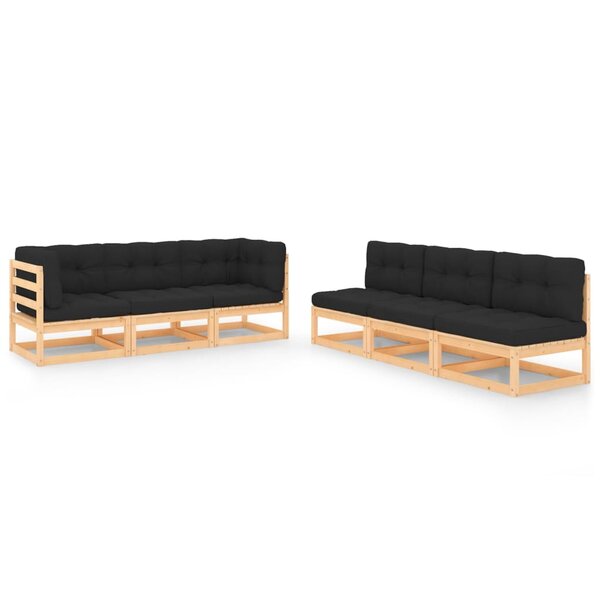 Salon de jardin meuble d'extérieur ensemble de mobilier 6 pièces avec coussins bois de pin massif 02_0016683