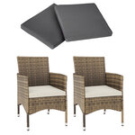 Tectake lot de 2 fauteuils de jardin acier avec 2 sets de housses - marron naturel/gris foncé