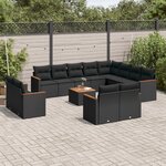 vidaXL Salon de jardin avec coussins 13 Pièces noir résine tressée
