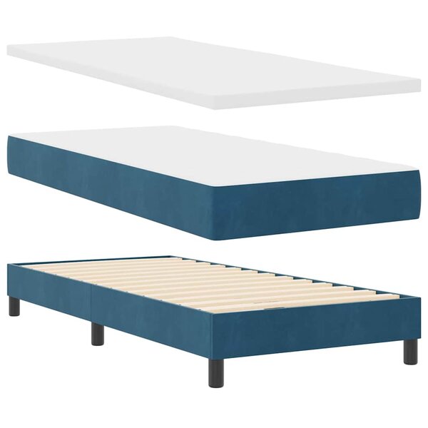 Lit Box Spring vidaXL avec matelas bleu foncé 100x200 cm en velours