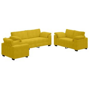vidaXL Ensemble de canapés 3 Pièces avec coussins Jaune Velours