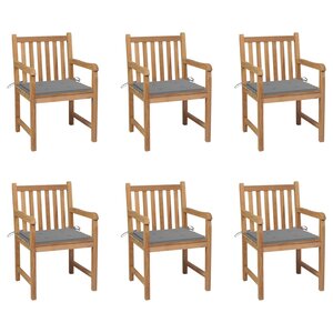 vidaXL Chaises de jardin lot de 6 et coussins gris Bois de teck massif