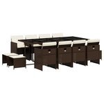 vidaXL Ensemble à manger de jardin avec coussins 13 Pièces marron rotin