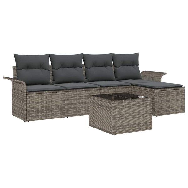 vidaXL Ensemble de canapé de jardin avec coussin 6 Pièces Gris Poly rotin