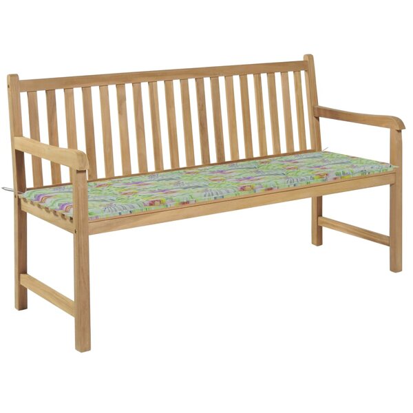 vidaXL Banc de jardin et coussin à motif de feuilles 150cm Teck massif