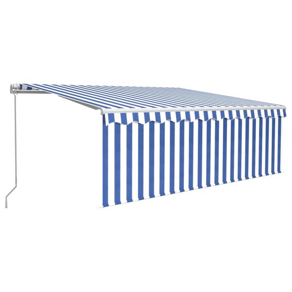 vidaXL Auvent manuel rétractable avec store et LED 4 5x3 m Bleu blanc