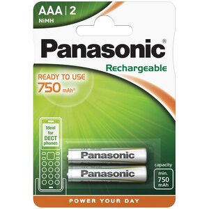 Blister de 2 Piles Rechargeable DECT AAA (Micro)/HR03 750 mAh 1 2V PANASONIC