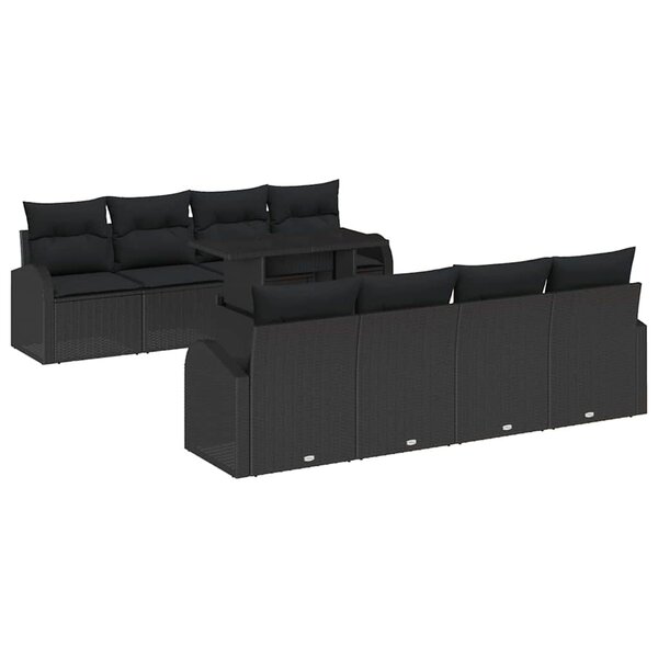 vidaXL Ensemble de canapé de jardin avec coussin 7 Pièces Noir Poly rotin