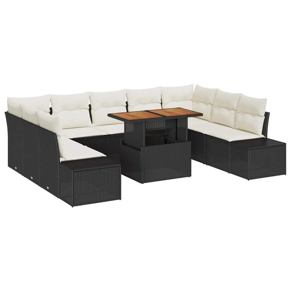 vidaXL Ensemble de salle à manger pour jardin 10 Pièces Noir et Crème