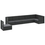 vidaXL Salon de jardin 7 Pièces avec coussins Noir Résine tressée