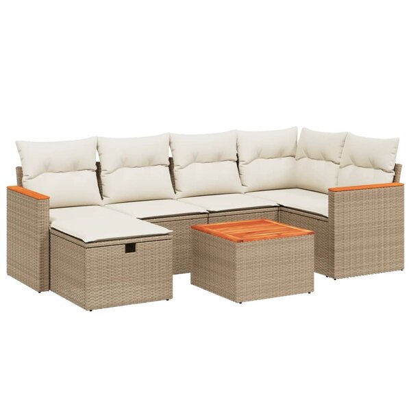 vidaXL Salon de jardin avec coussins 7 Pièces beige résine tressée