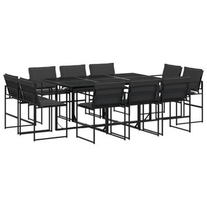vidaXL Ensemble à manger de jardin avec coussins 11 Pièces noir textilène