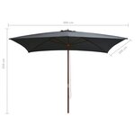 vidaXL Parasol d'extérieur avec mât en bois 200x300 cm anthracite