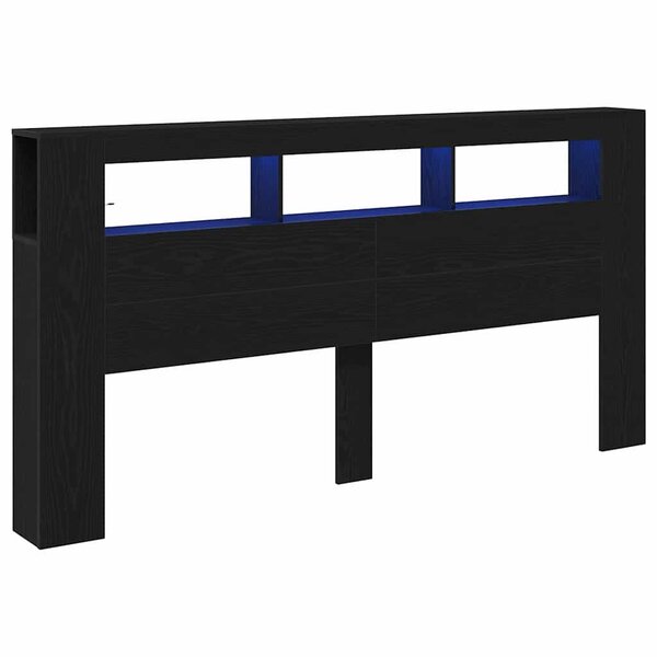 vidaXL Tête de lit LED avec étagère Chêne noir 200 x 18.5 x 103.5 cm