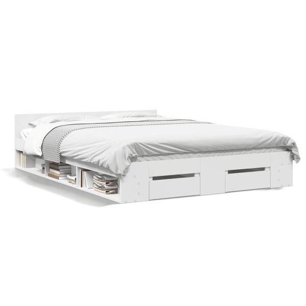vidaXL Cadre de lit avec tiroirs sans matelas blanc 135x190 cm