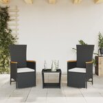 vidaXL Ensemble à manger de jardin avec coussins 3 Pièces Noir
