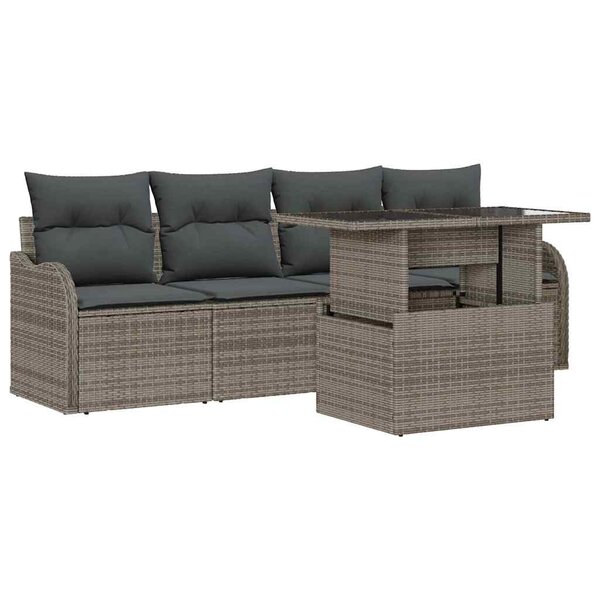 vidaXL Ensemble de canapé de jardin avec coussin 5 Pièces Gris Poly rotin