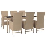 vidaXL Ensemble à manger de jardin et coussins 7 Pièces beige poly rotin