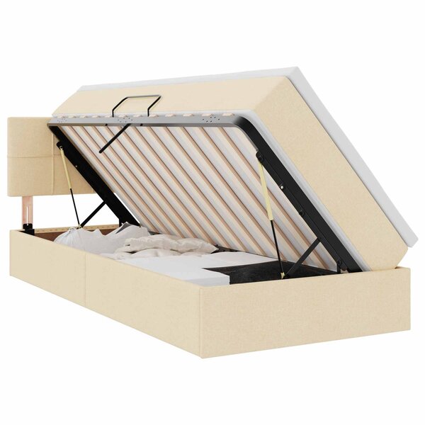 vidaXL Lit de rangement LED avec matelas Crème 90 x 200 cm Tissu