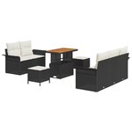 Ensemble de Canapés de Jardin 8 Pièces avec Coussins Noir Poly Rattan Acacia