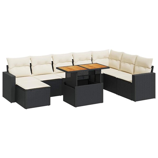 vidaXL Salon de jardin 9 Pièces avec coussins noir résine tressée