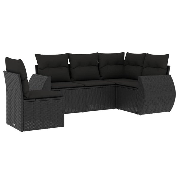 vidaXL Salon de jardin 5 Pièces avec coussins noir résine tressée