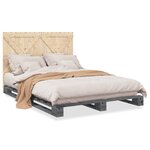 vidaXL Cadre de lit avec tête de lit gris 140x200 cm bois pin massif