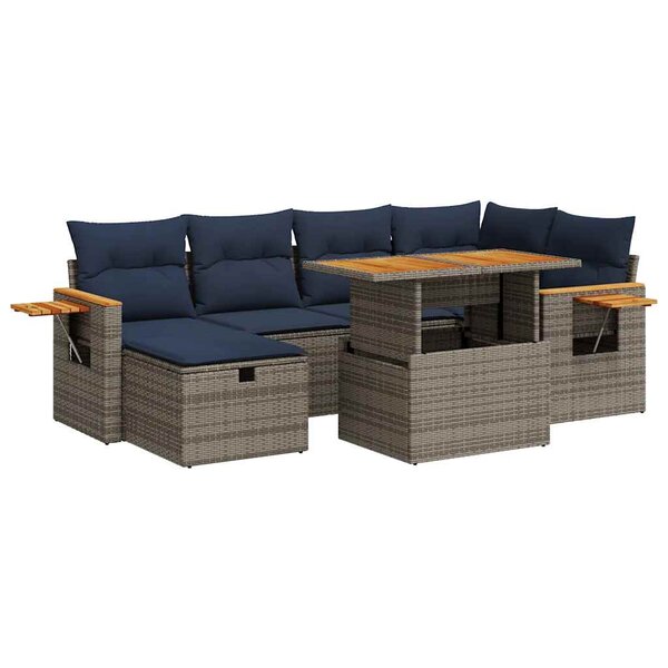 vidaXL Salon de jardin avec coussins 7 Pièces noir résine tressée acacia