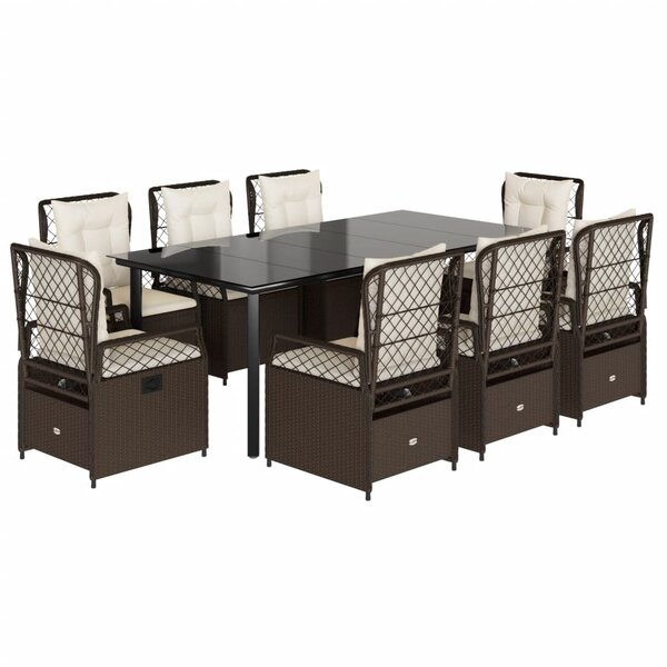 vidaXL Ensemble à manger de jardin et coussins 9 Pièces marron poly rotin