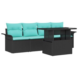 vidaXL Ensemble de canapé de jardin avec coussin 5 Pièces Noir polyrotin