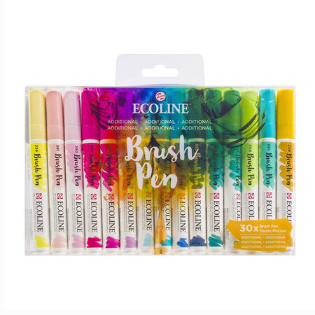 Lot de 30 feutres pinceaux aquarelle transparente concentré set additionnel - ecoline brush pens - royal talens