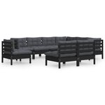 Salon de jardin meuble d'extérieur ensemble de mobilier 9 pièces avec coussins noir bois de pin solide 02_0018067