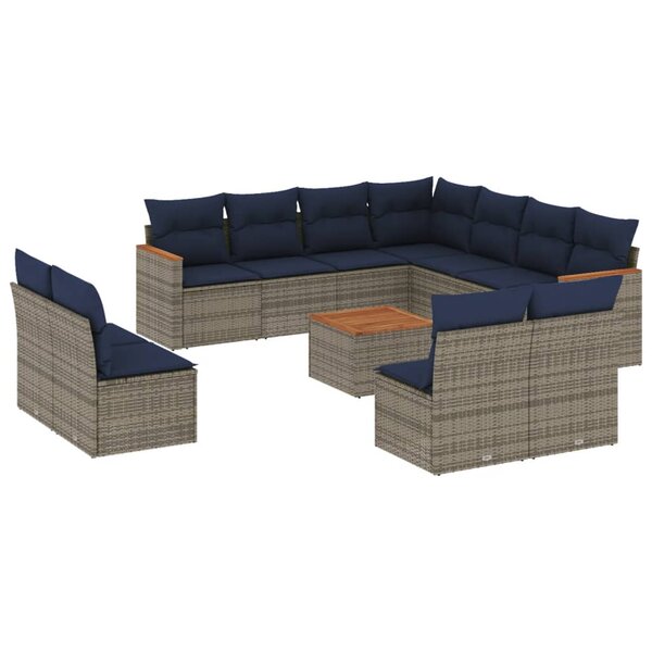 vidaXL Salon de jardin avec coussins 12 Pièces gris résine tressée