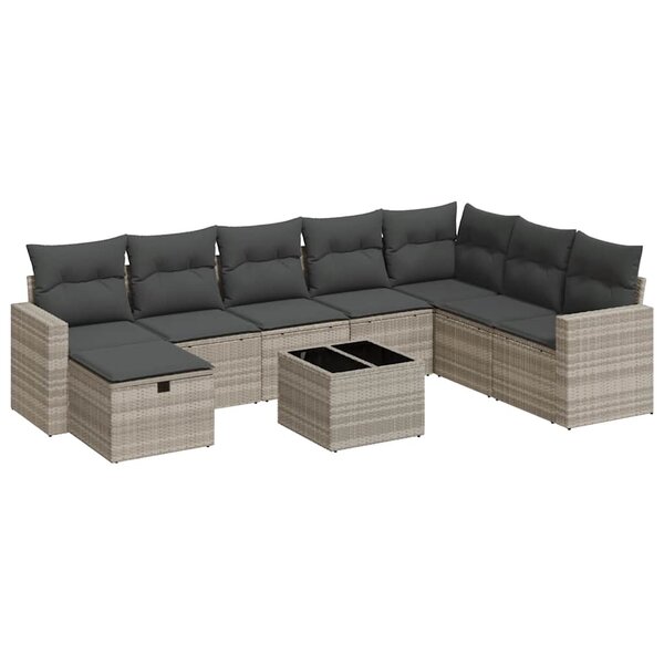 vidaXL Salon de jardin 9 Pièces avec coussins gris clair résine tressée
