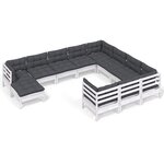 vidaXL Salon de jardin 11 Pièces avec coussins blanc bois de pin
