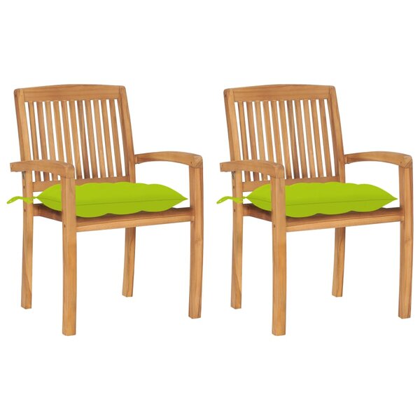 vidaXL Chaises de jardin lot de 2 avec coussins vert vif Teck massif