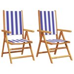vidaXL Chaises de jardin lot de 2 bleu/blanc bois acacia massif tissu