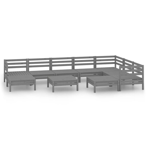 vidaXL Salon de jardin 10 Pièces Bois de pin massif Gris