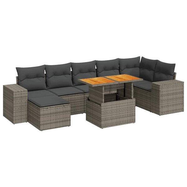 vidaXL Salon de jardin 8 Pièces avec coussins gris résine tressée